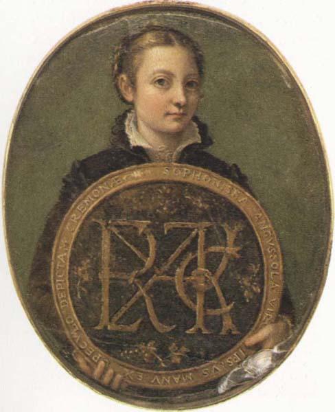 Sofonisba Anguissola Self-Portrait Holding a Medallion with the Letters of her Father s Name, oil painting image